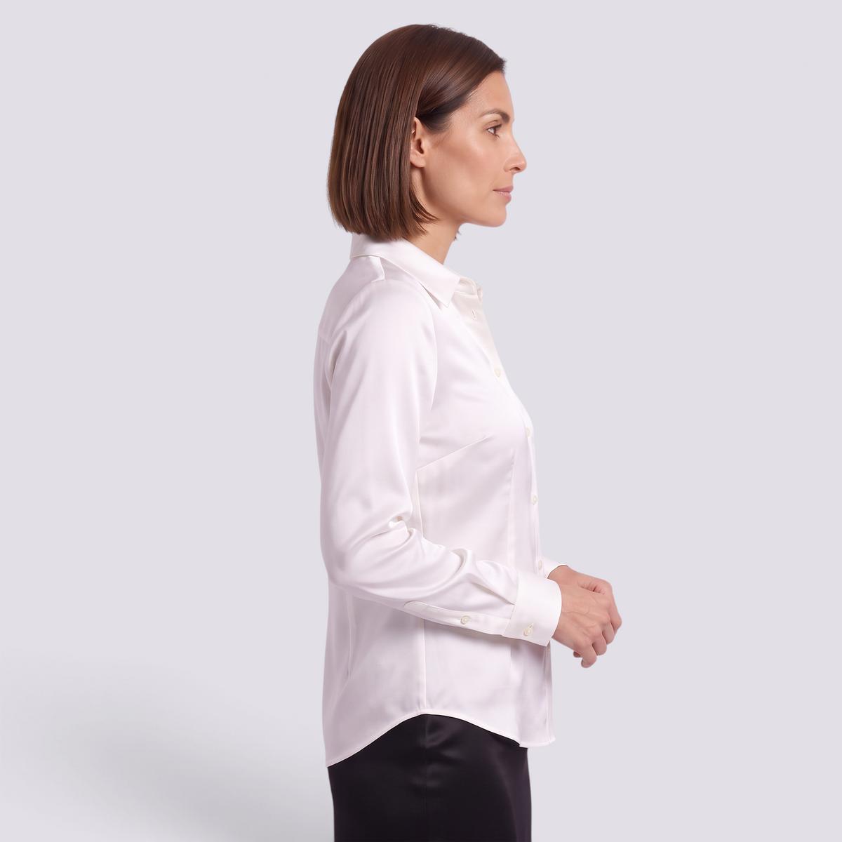Blusa Satinada Mujer Cuello V - Blanco - Lateral