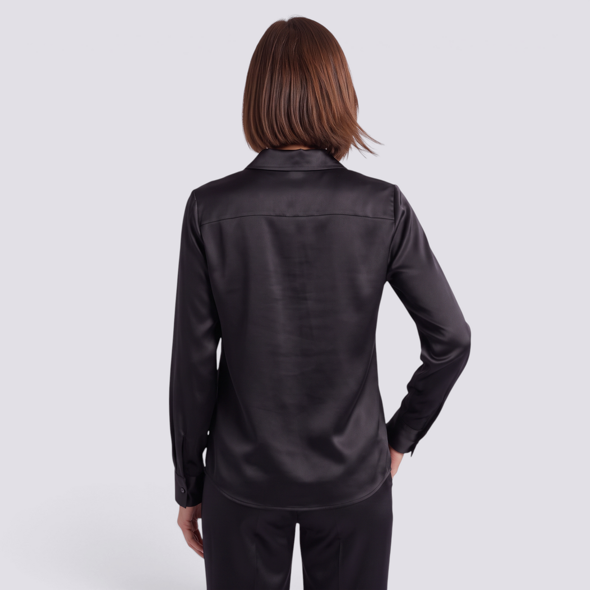 Blusa Satinada Mujer Cuello V - Negro - Espalda
