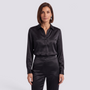 Blusa Satinada Mujer Cuello V - Negro - Frente