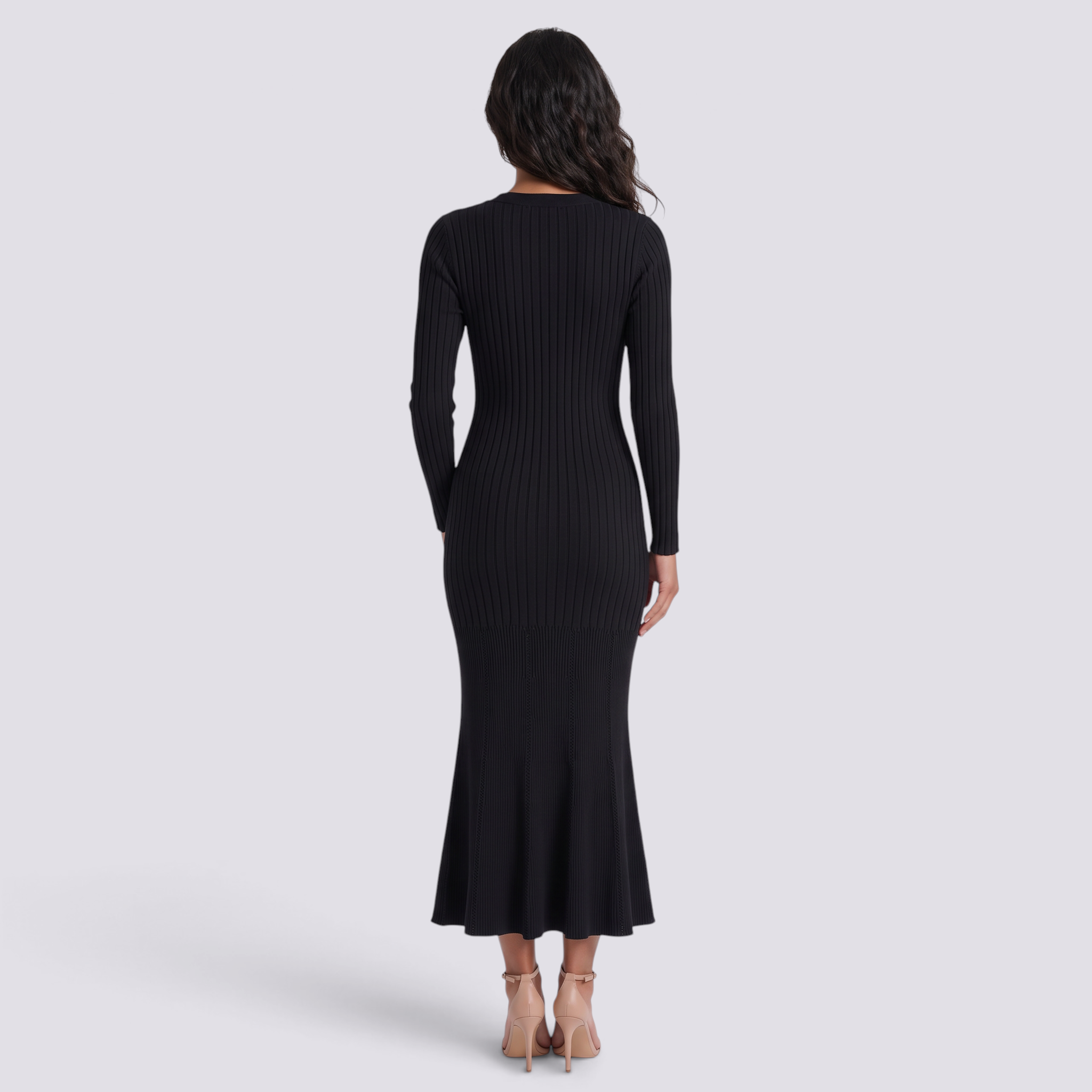 Vestido Punto Mujer Sirena Abertura - Negro - Espalda