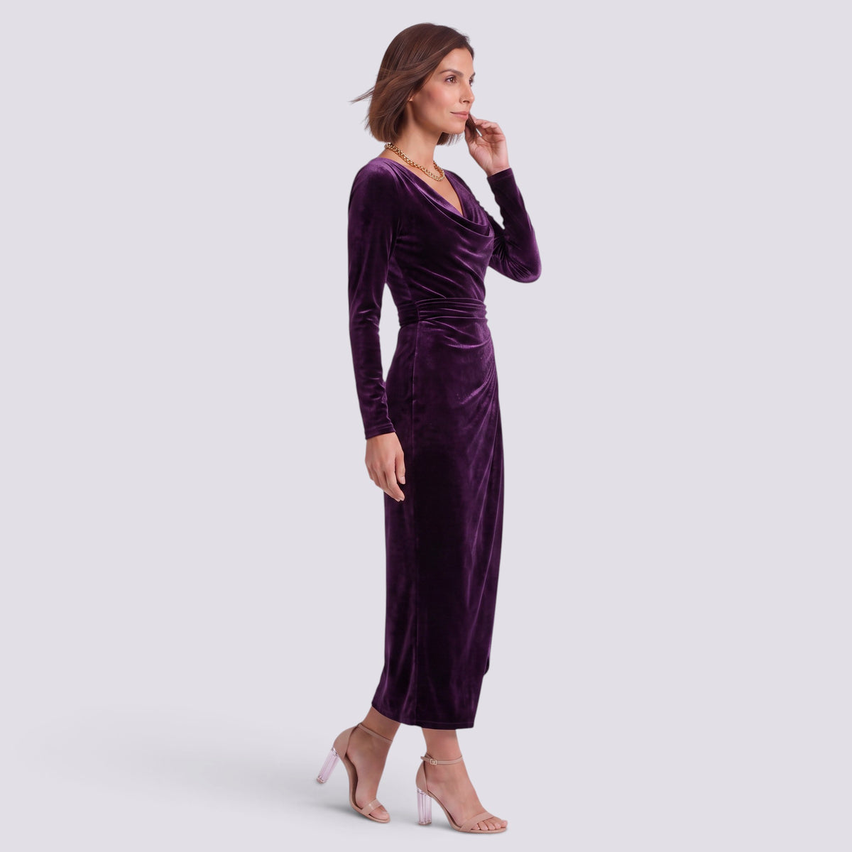 Vestido de Fiesta Mujer Terciopelo Manga Larga