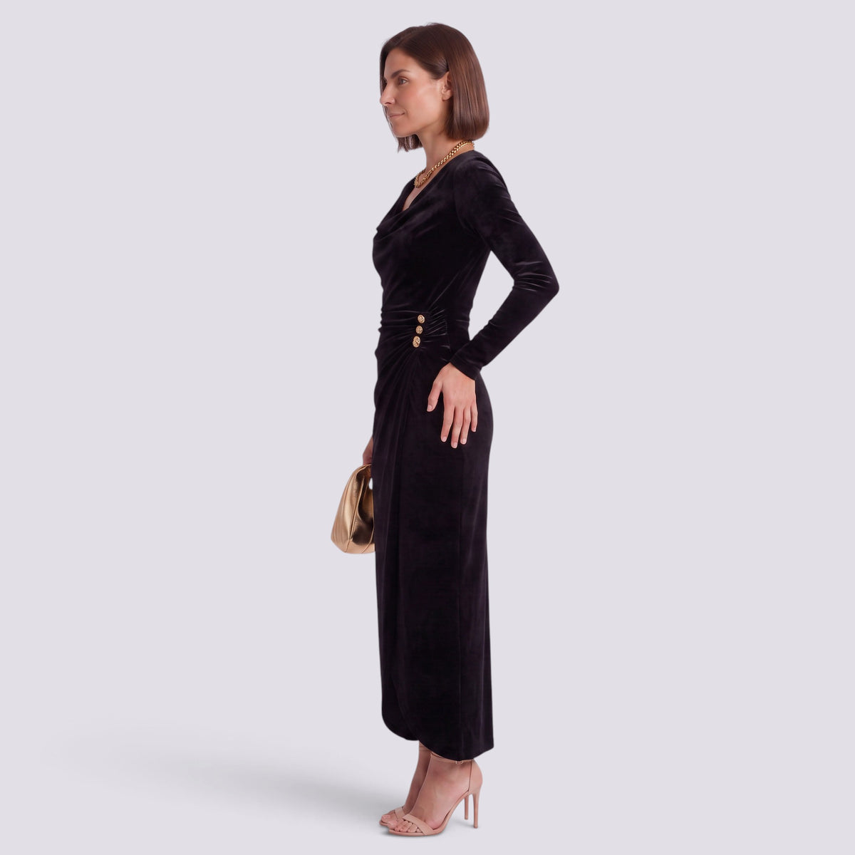 Vestido de Fiesta Mujer Terciopelo Manga Larga