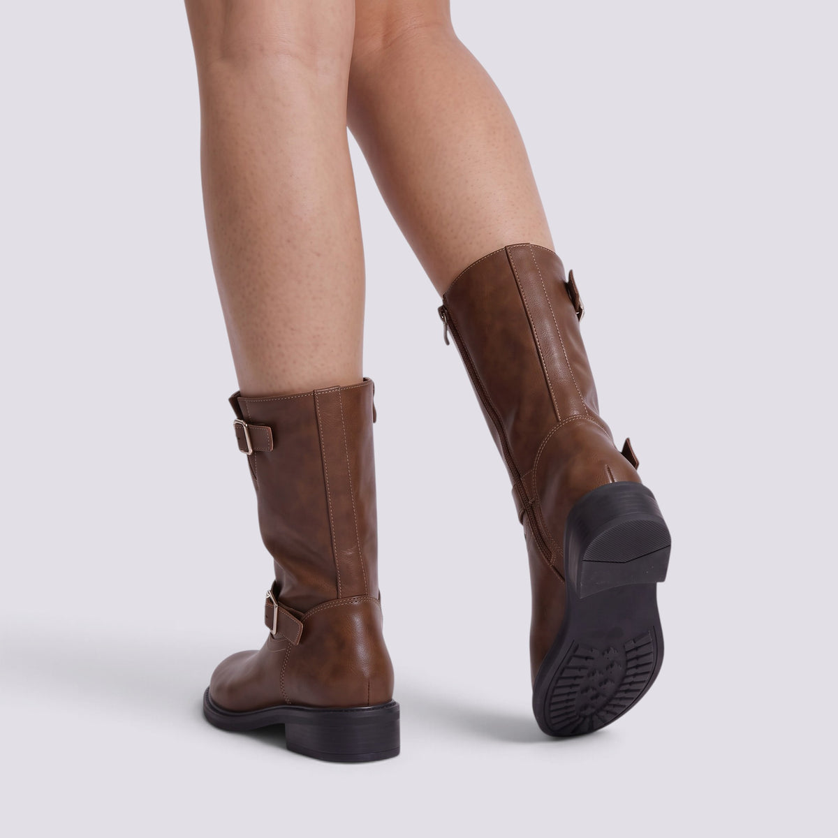 Botas Mujer Tacón Bajo con Doble Hebilla