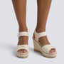 Sandalias mujer cuña alta efecto encaje en Blanco, vista frontal