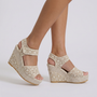 Sandalias mujer cuña alta efecto encaje en Blanco, vista lateral