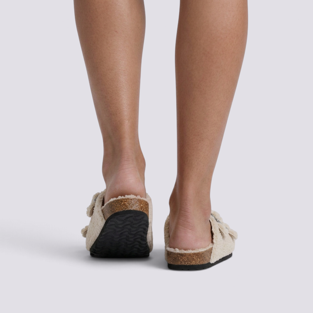 Sandalias Mujer Borreguito con Hebillas - Blanco vista trasera