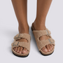 Sandalias Mujer Borreguito con Hebillas - Caqui vista frontal