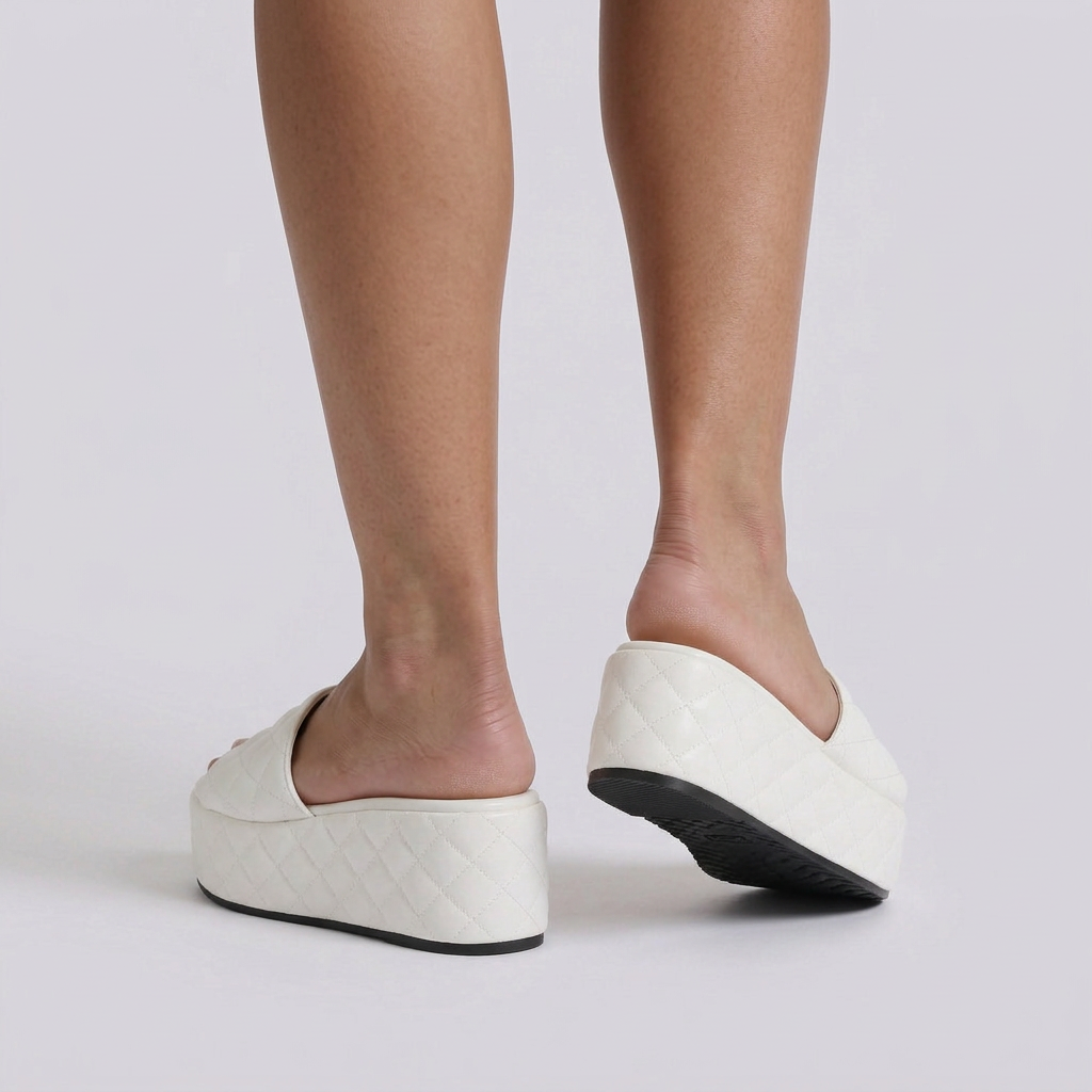 Sandalias Plataforma Mujer Acolchadas Tipo Pala - vista trasera, blanco