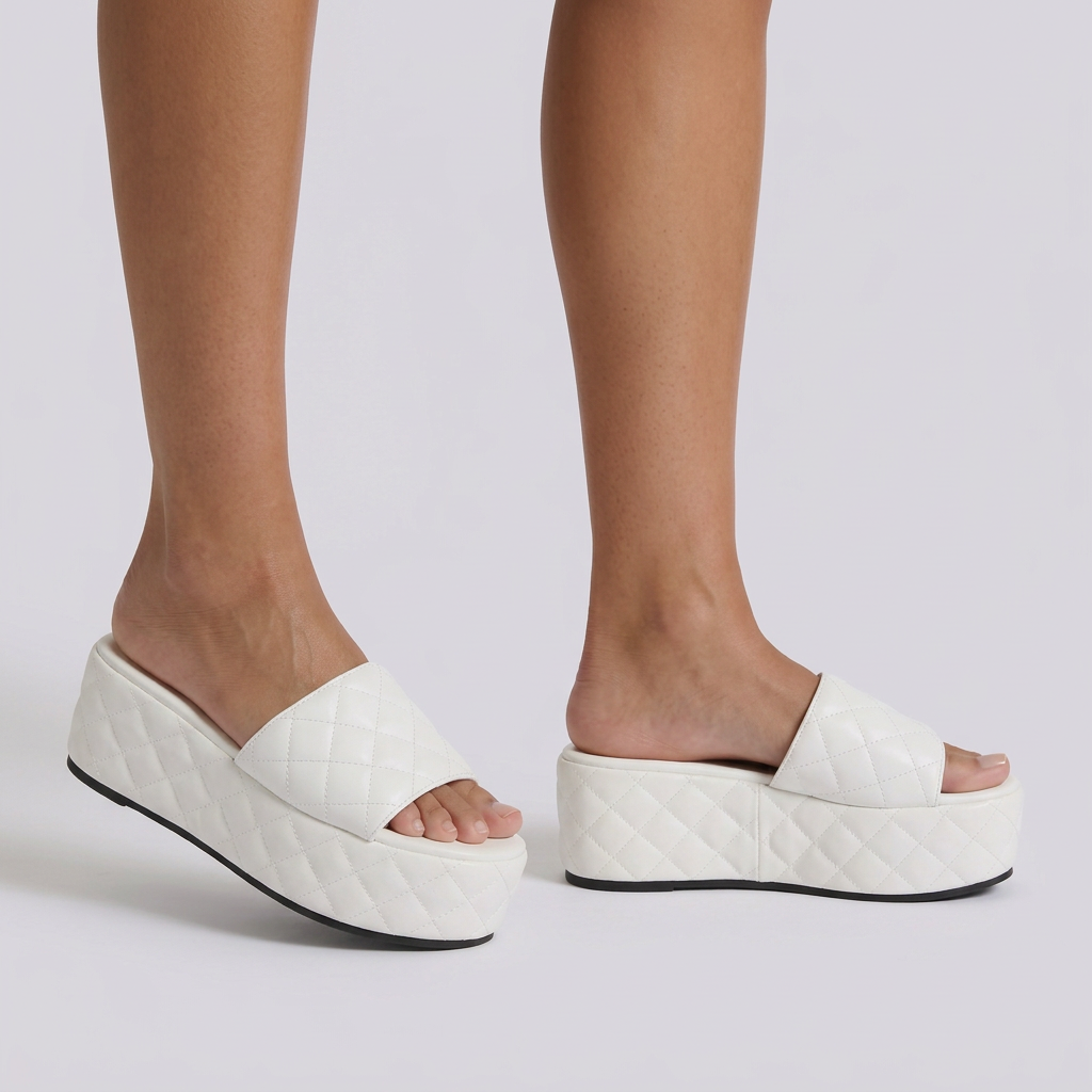 Sandalias Plataforma Mujer Acolchadas Tipo Pala - vista lateral, blanco