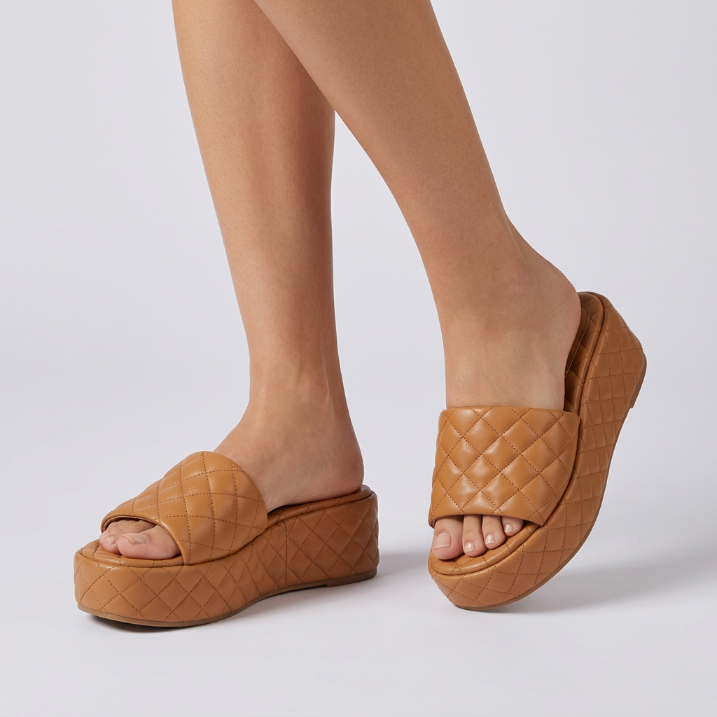Sandalias Plataforma Mujer Acolchadas Tipo Pala - vista frontal, marrón