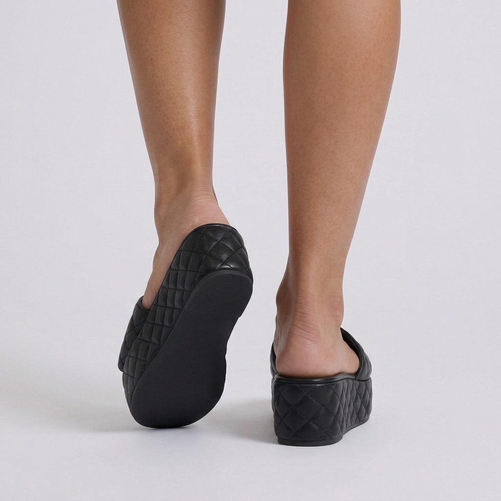 Sandalias Plataforma Mujer Acolchadas Tipo Pala - vista trasera, negro