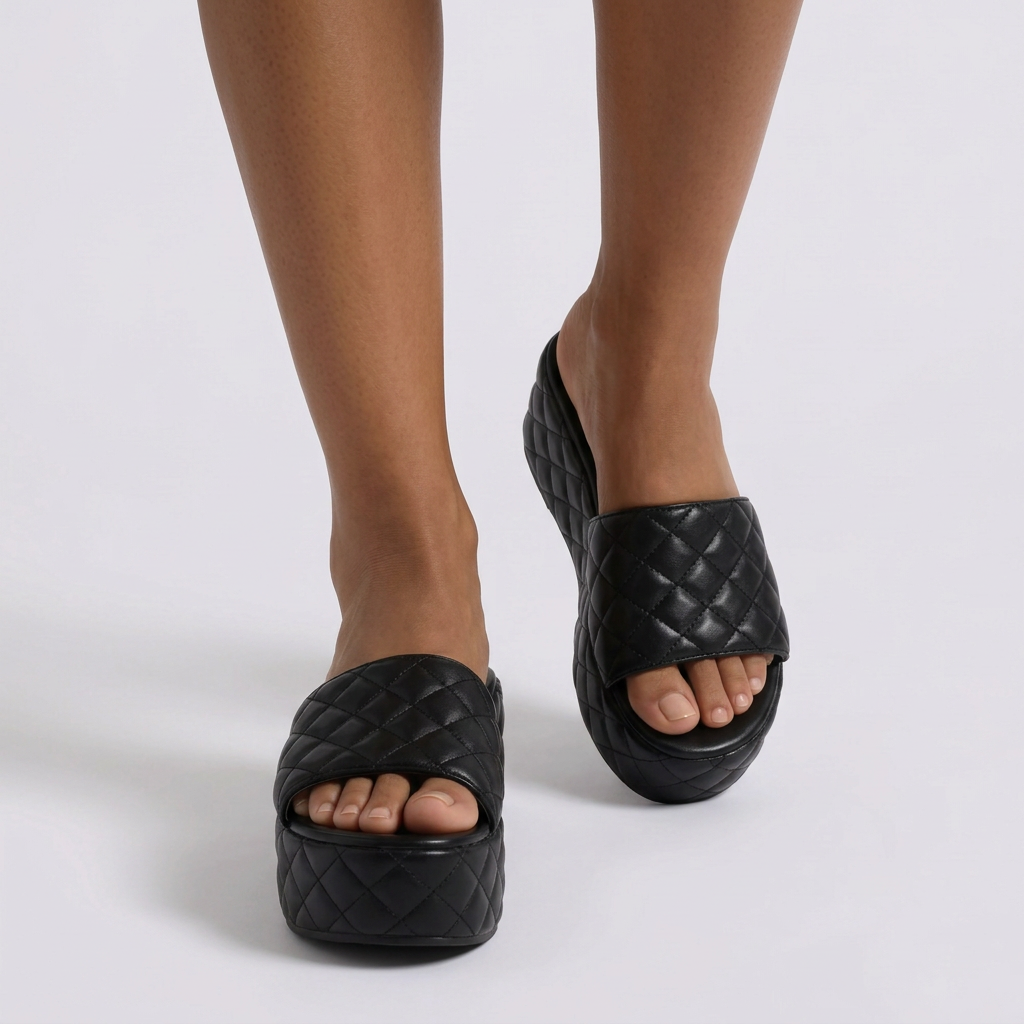 Sandalias Plataforma Mujer Acolchadas Tipo Pala - vista frontal, negro