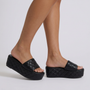 Sandalias Plataforma Mujer Acolchadas Tipo Pala - vista lateral, negro