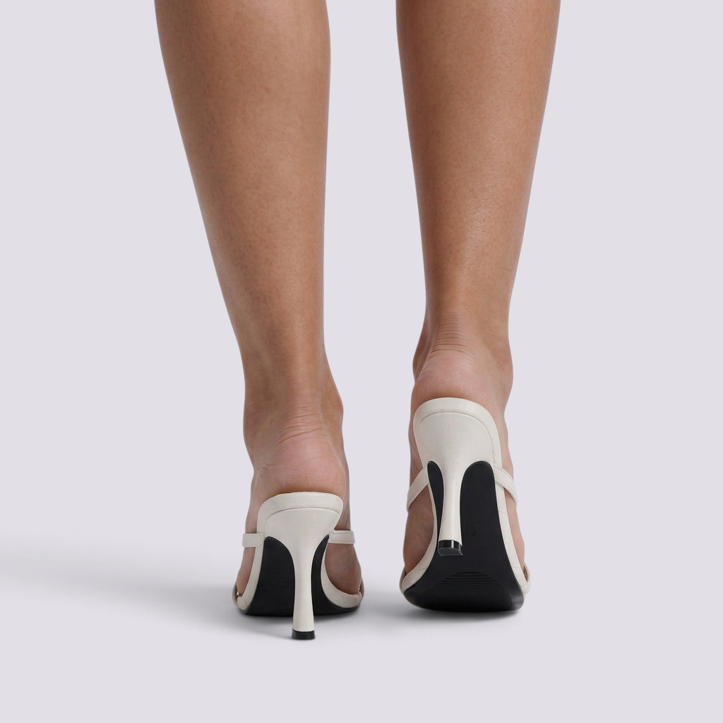 Sandalias de tacón de dedo mujer blanco vista trasera