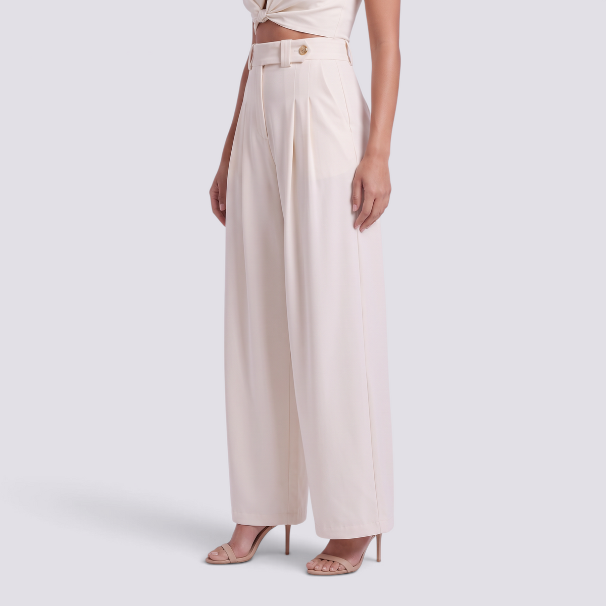 Pantalón Sastre Mujer Cintura Alta - Beige - Lateral