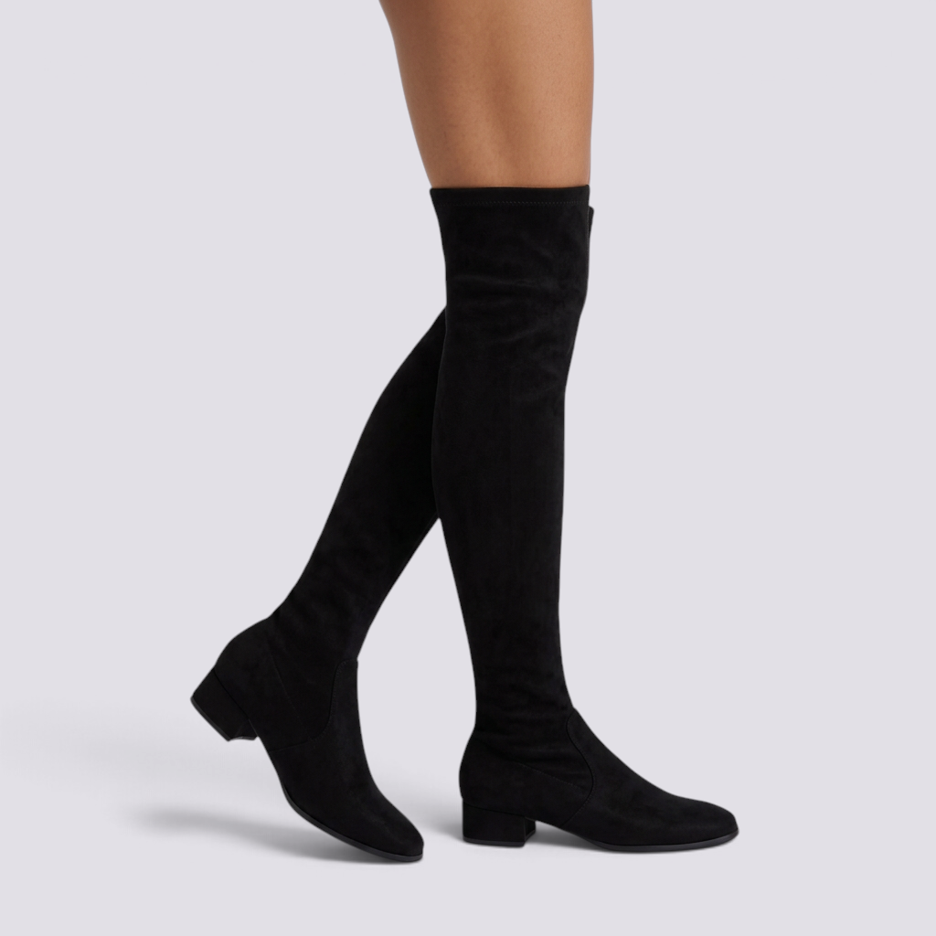 Botas Mosqueteras Mujer Elásticas Forro Cálido Negro - vista lateral