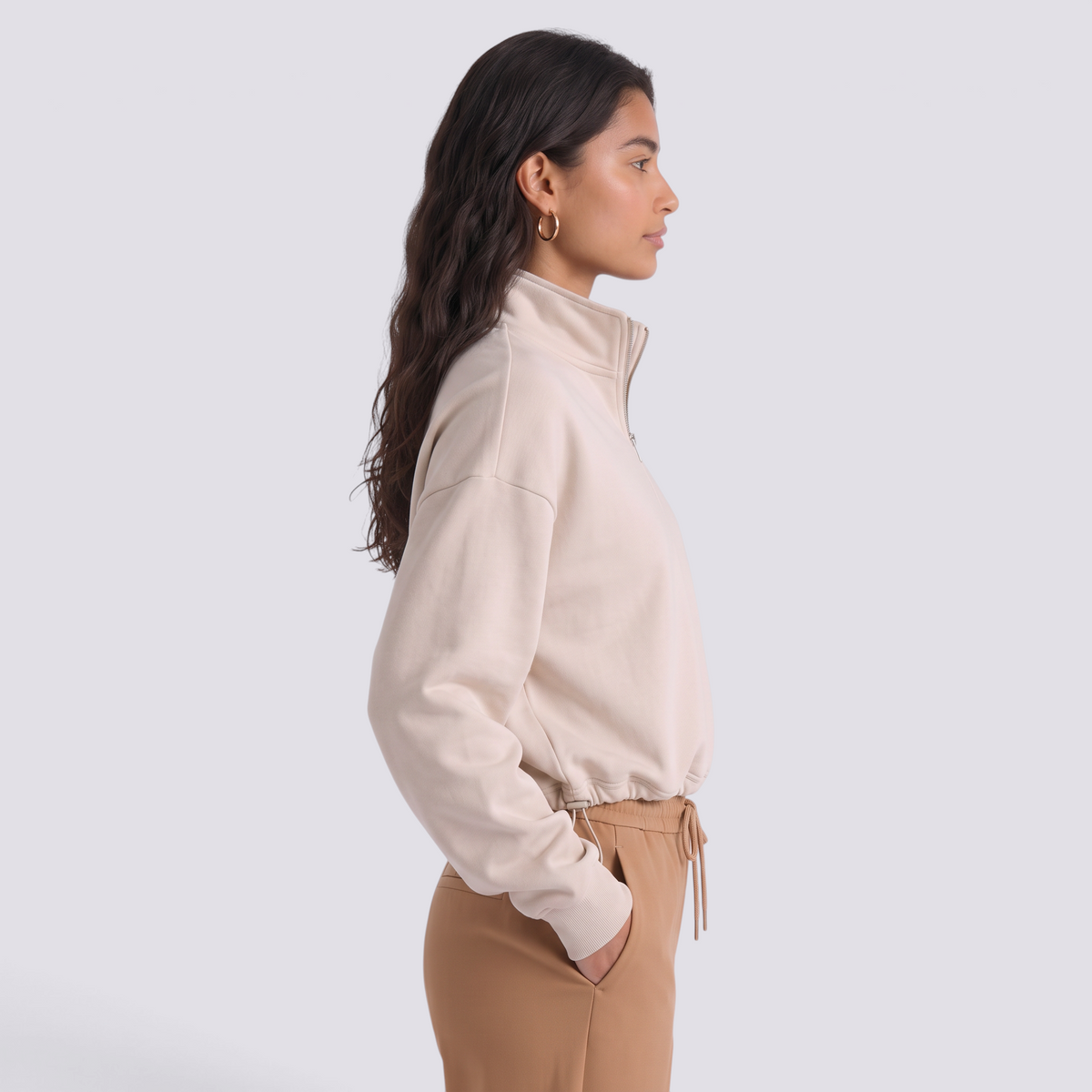 Sudadera Crop Cuello Alto Mujer - Albaricoque - Lateral