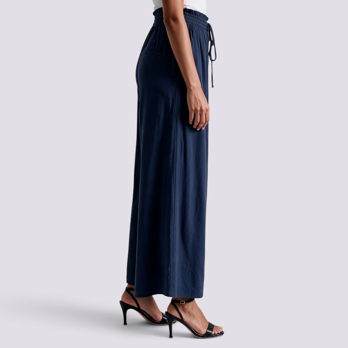 Pantalón Culotte Mujer Cintura Fruncida - Azul Marino - Vista lateral