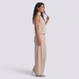 Conjunto Top Sin Mangas Mujer Pantalón Ancho - Beige - Vista lateral