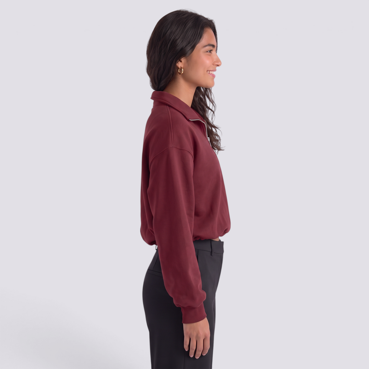 Sudadera Crop Cuello Alto Mujer - Burdeos - Lateral