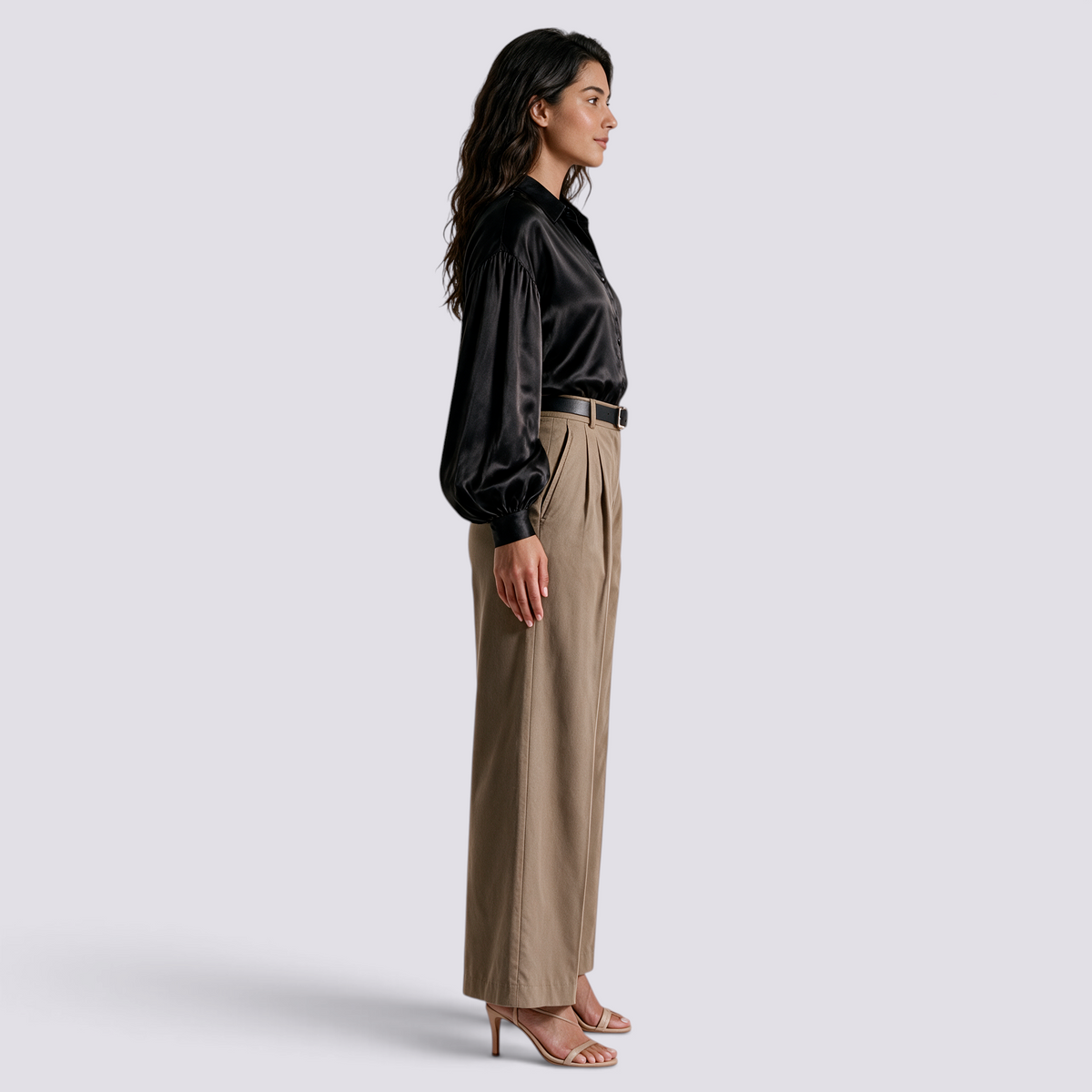Pantalón Acampanado Mujer Cintura Alta - Caqui - Lateral