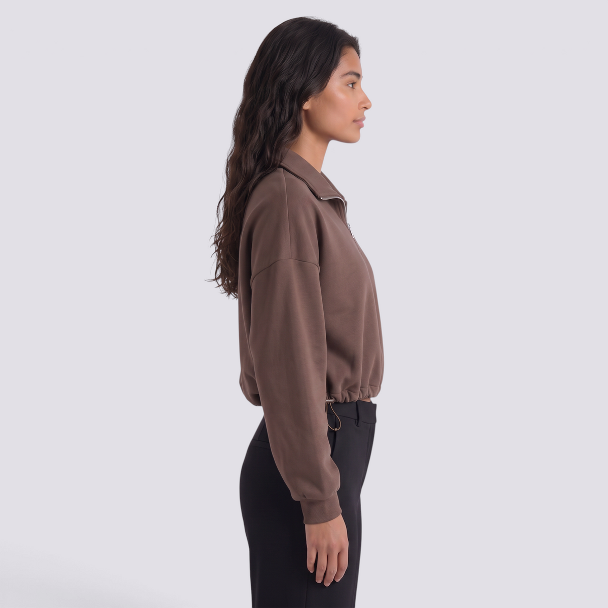Sudadera Crop Cuello Alto Mujer - Marrón - Lateral