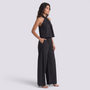 Conjunto Top Sin Mangas Mujer Pantalón Ancho - Negro - Vista lateral