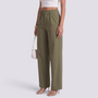 Pantalón Recto Ancho Mujer Cintura Alta - Verde Militar - Vista lateral