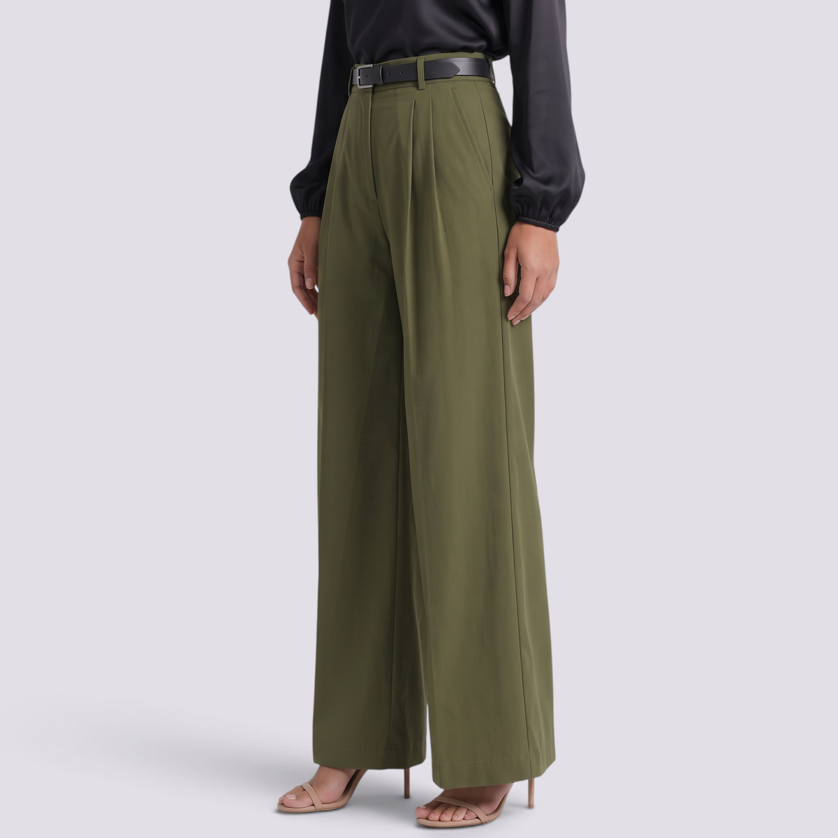Pantalón Acampanado Mujer Cintura Alta - Verde Militar - Lateral