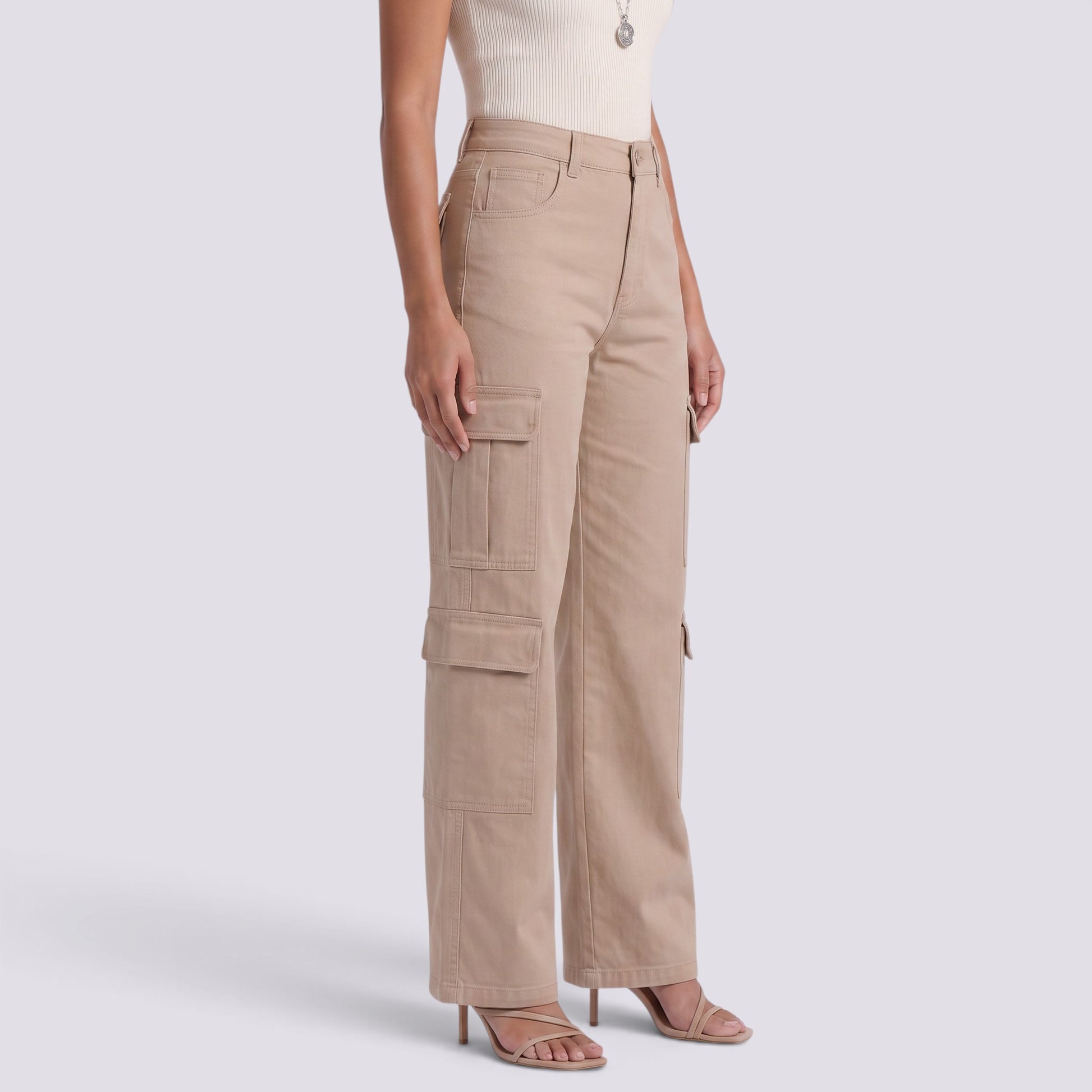 Pantalón Cargo Mujer Tiro Alto Bolsillos