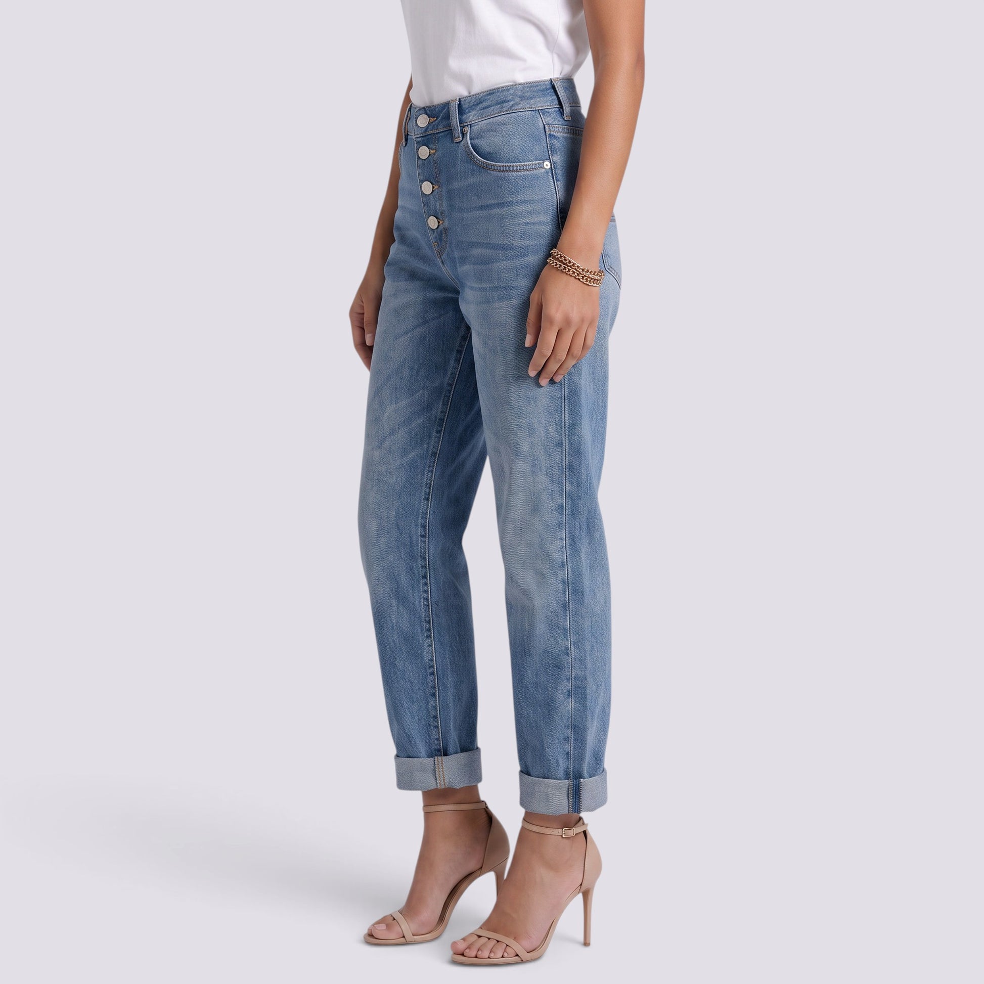 Pantalón Vaquero Mujer Recto con Pedrería