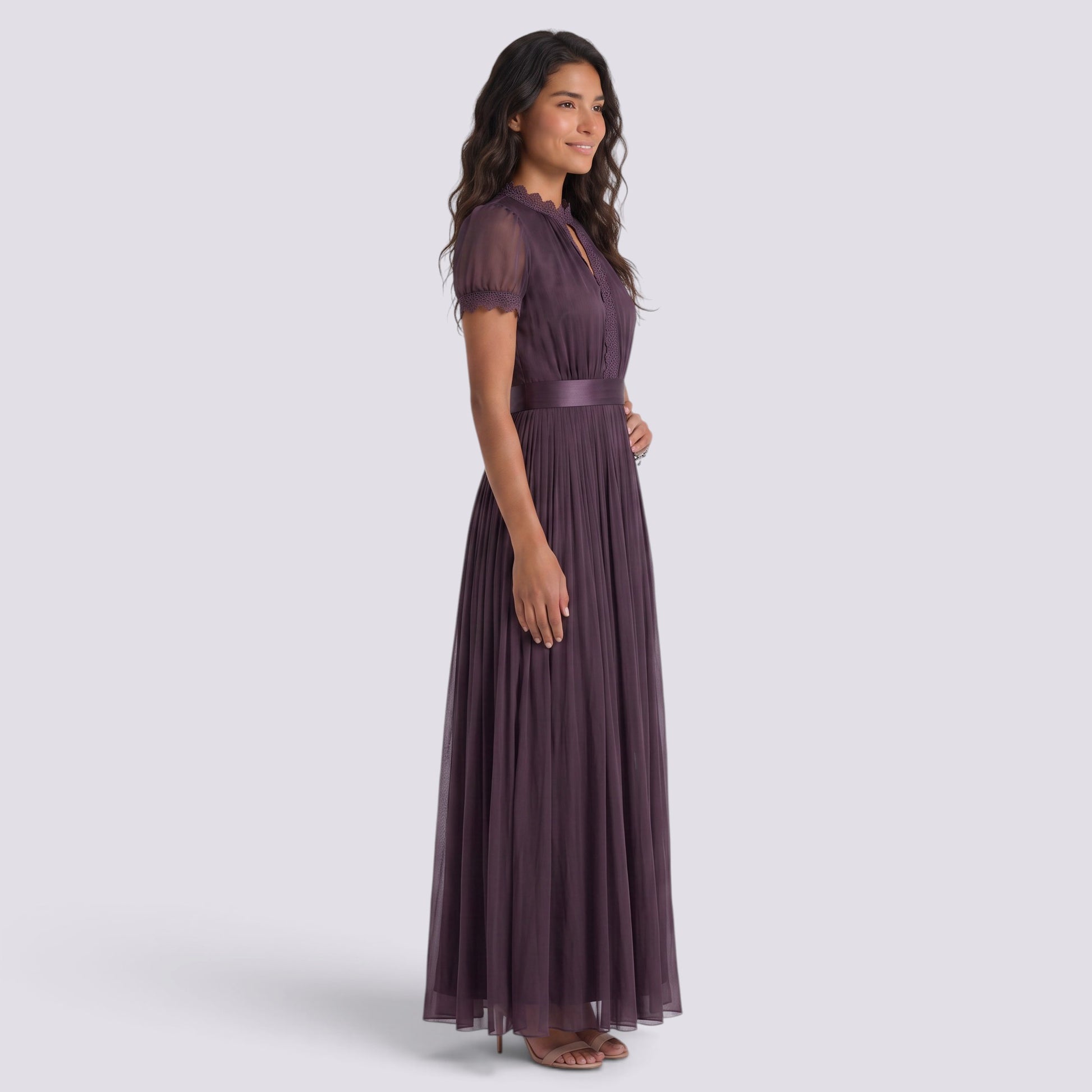 Vestido Largo Mujer de Fiesta Cuello Alto Encaje