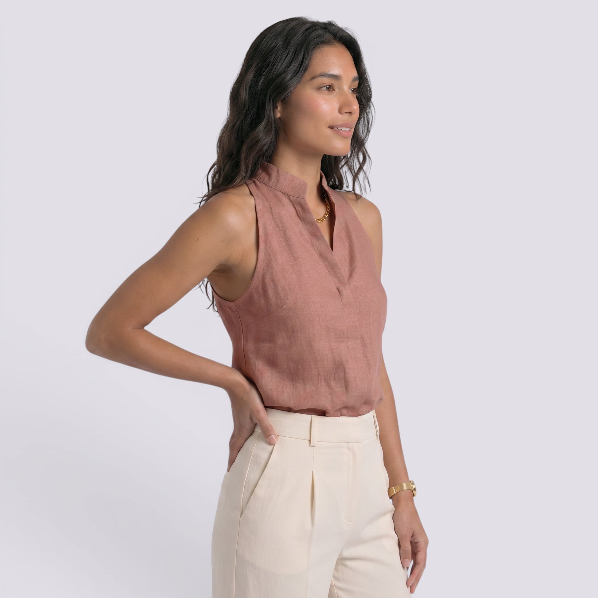 Camiseta Sin Mangas Mujer Cuello Alto Elegante
