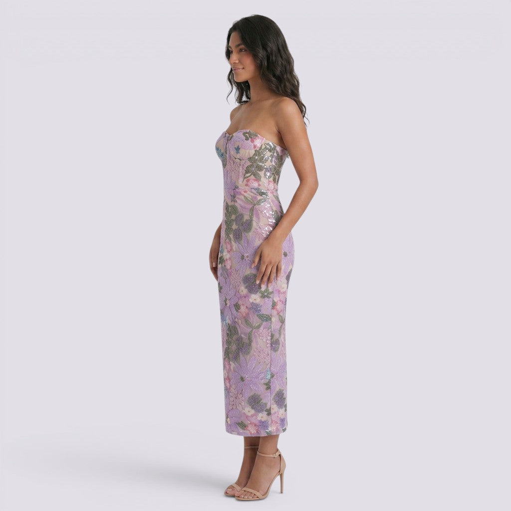 Vestido Largo Bordado Pedrería Mujer