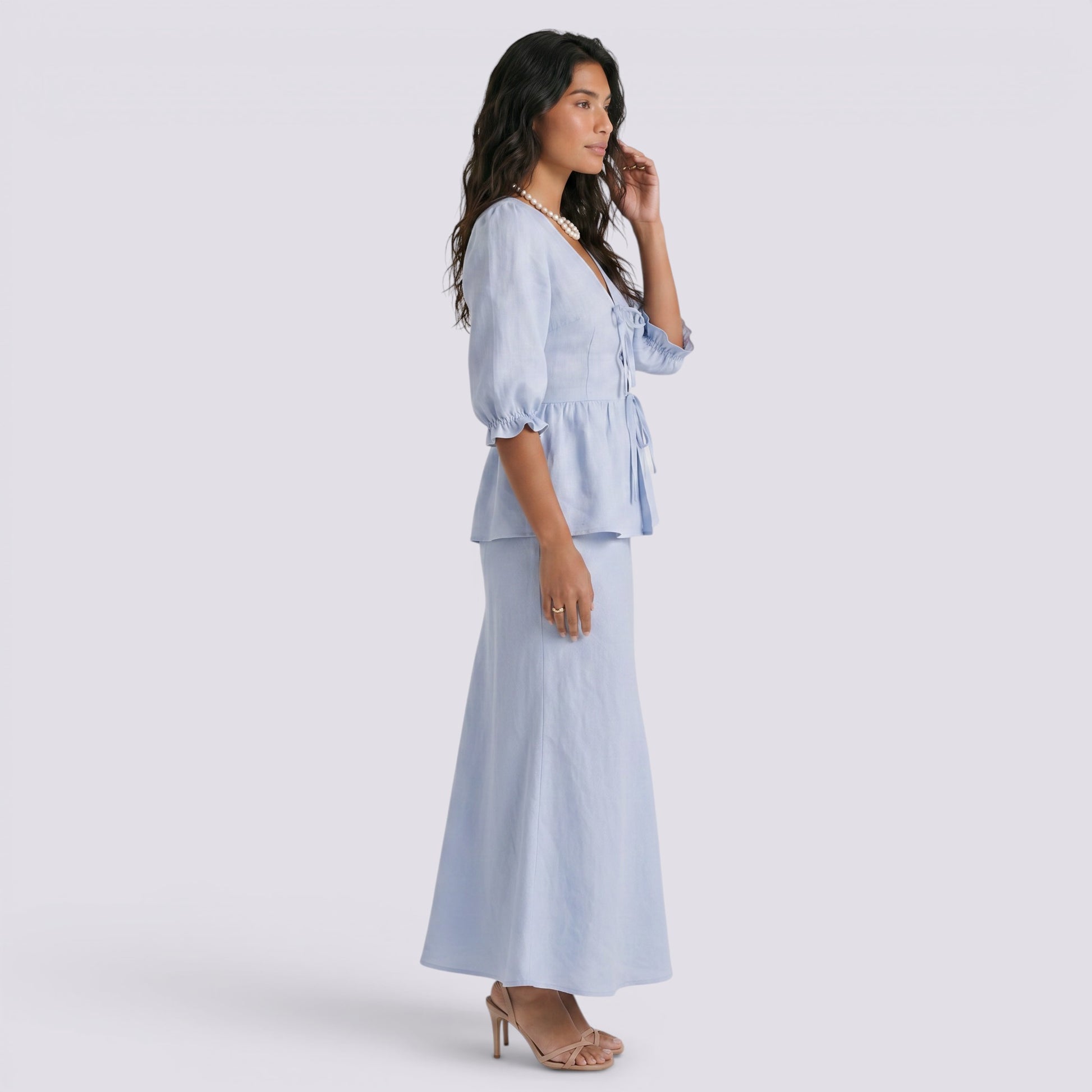 Conjunto Top Cruzado Manga Globo Mujer