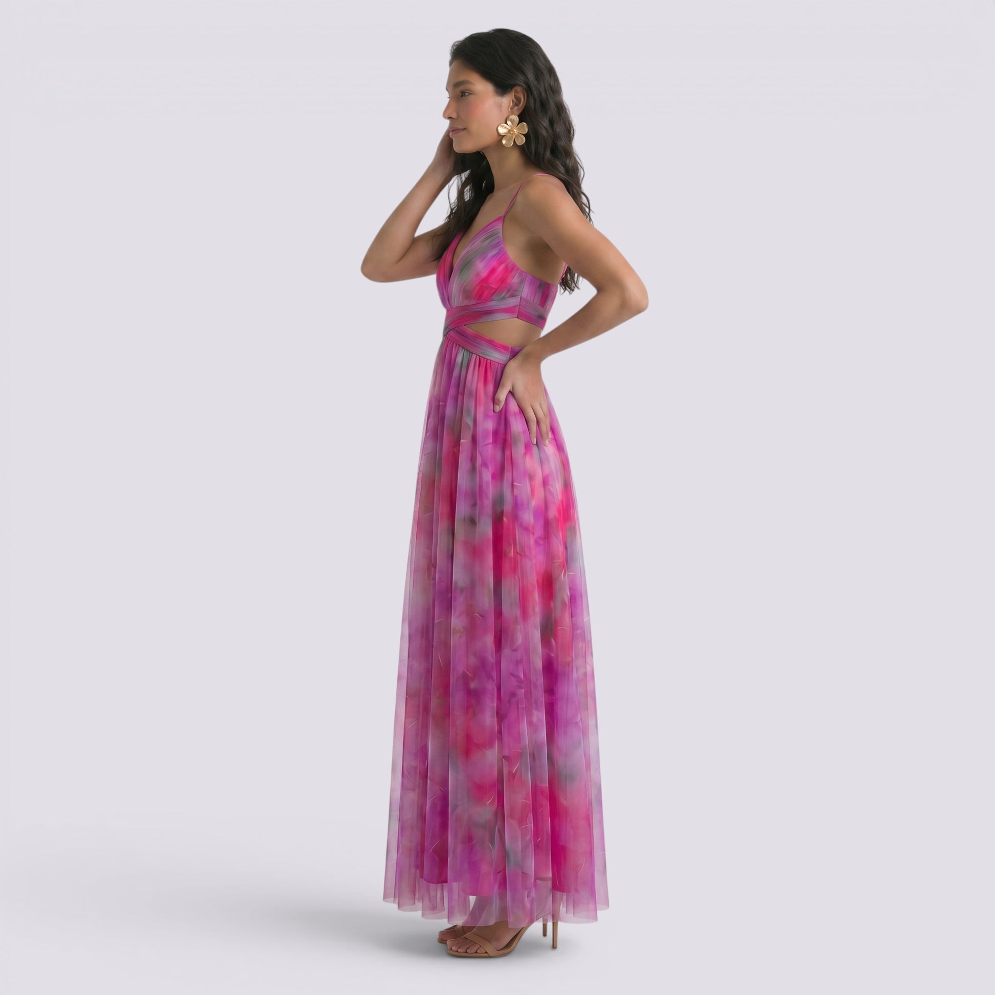 Vestido Largo Mujer Estampado Halter Elegante Fiesta