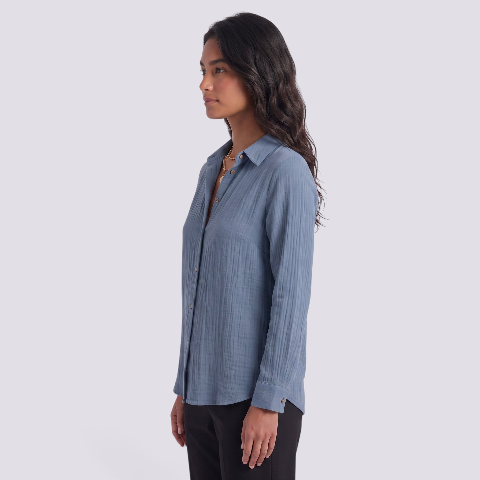 Camisa Mujer Plisada Cuello Solapa