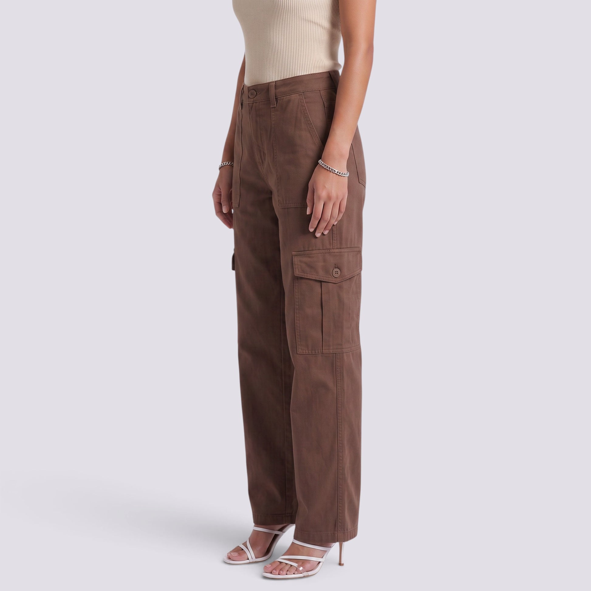 Pantalones Cargo Mujer Tiro Alto Multibolsillos
