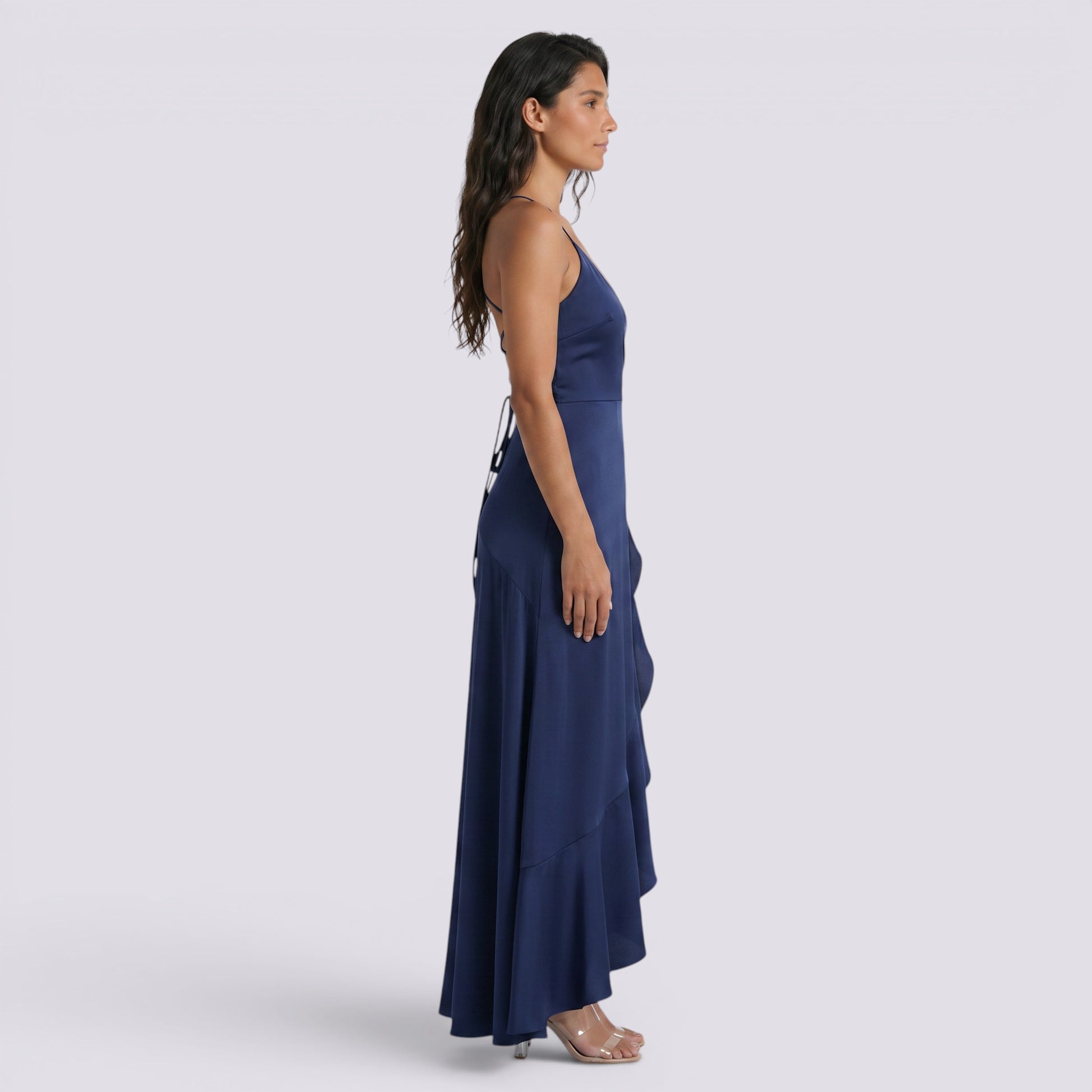 Vestido Largo Fiesta Mujer Satinado Descubierta