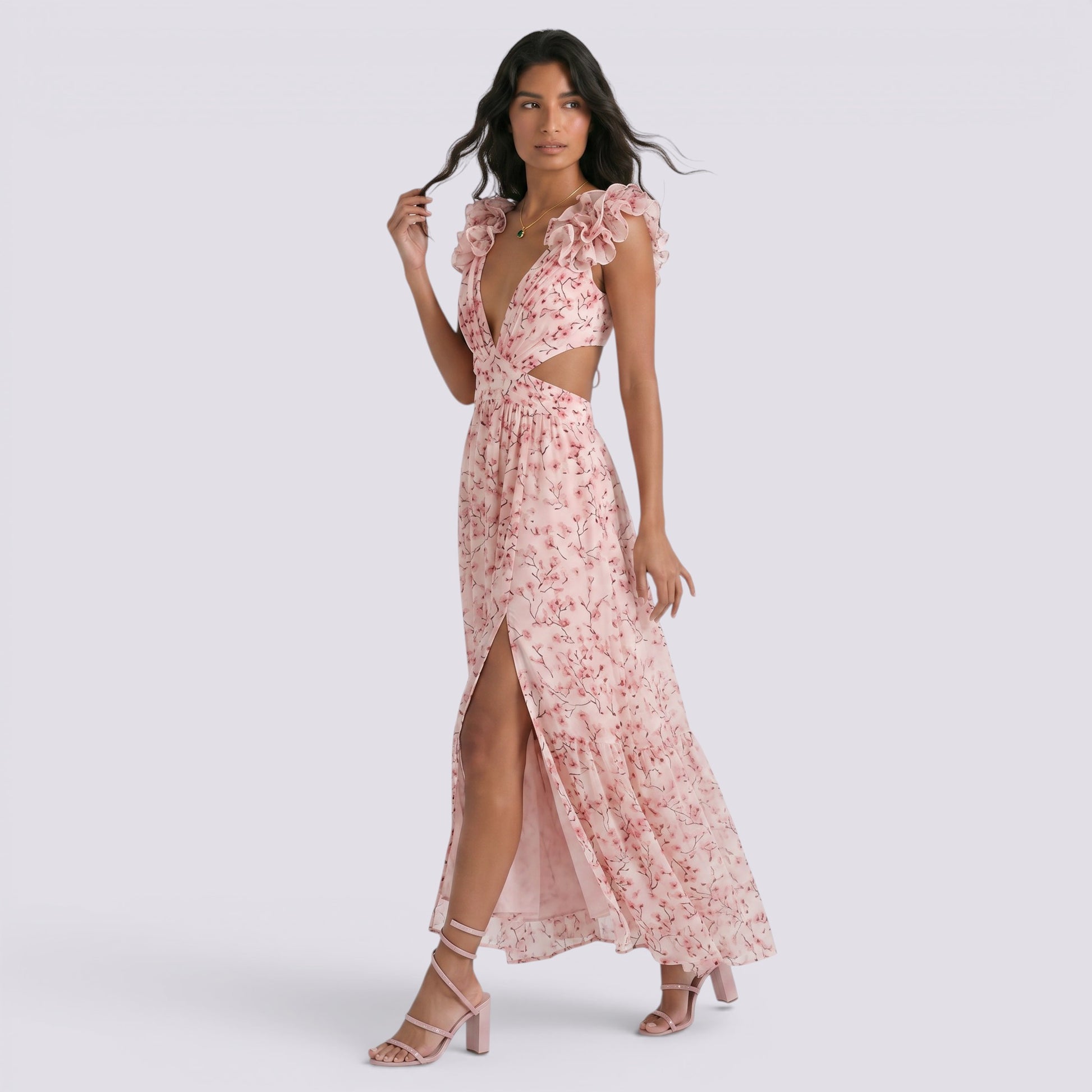 Vestido Largo Floral Mujer Escote V Verano Elegante