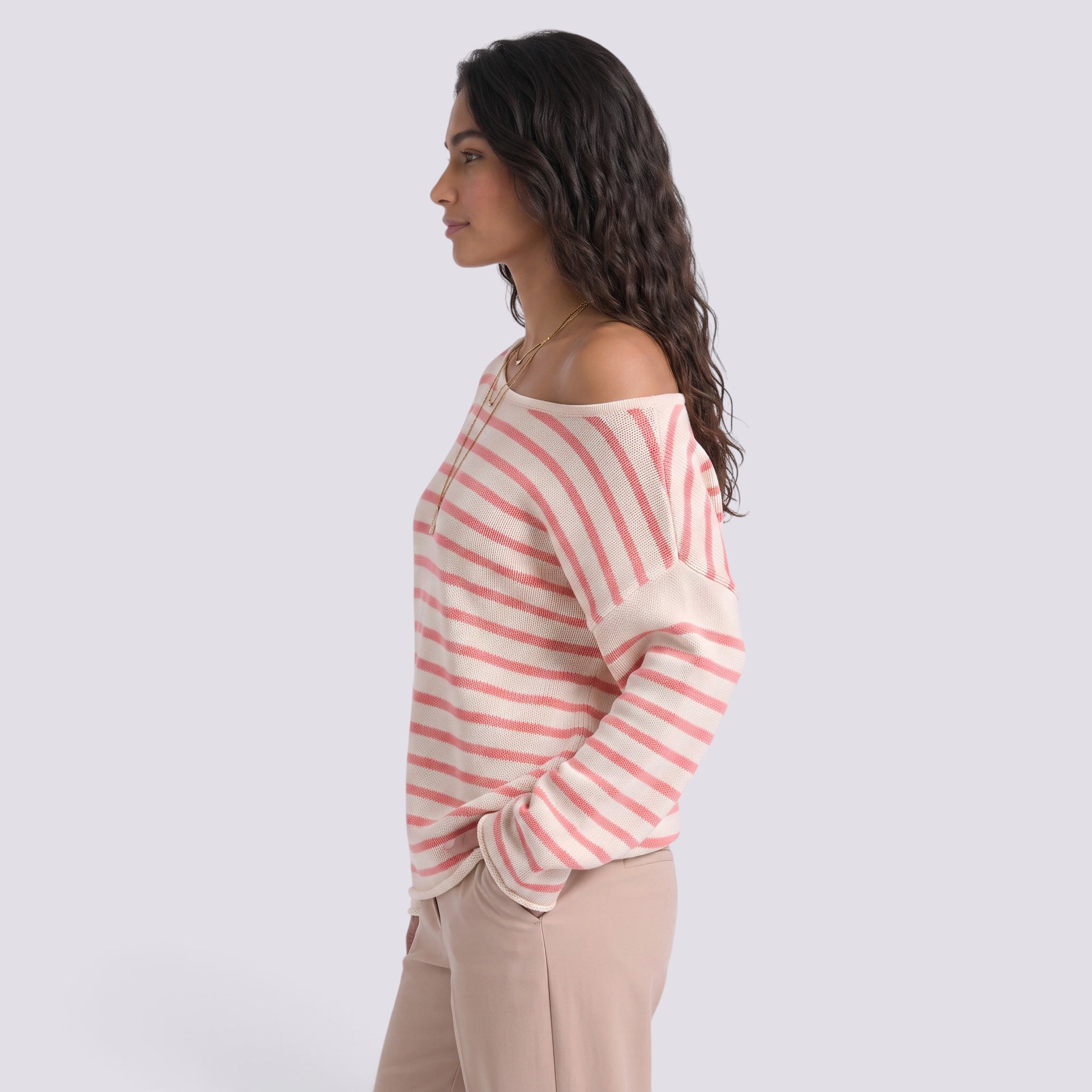 Jersey Mujer Punto Rayas Hombro Caído