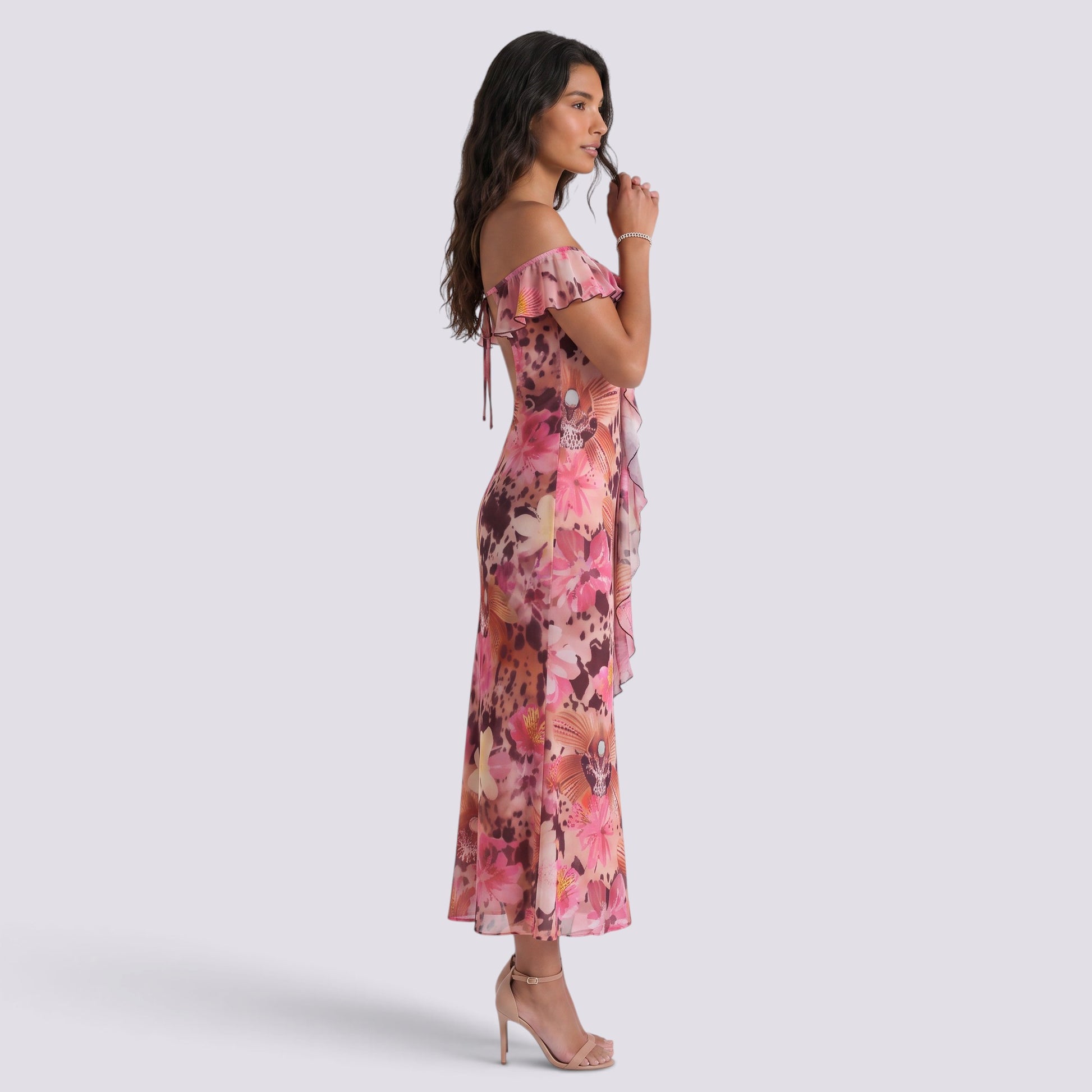 Vestido Estampado de Fiesta Palabra de Honor Cordones