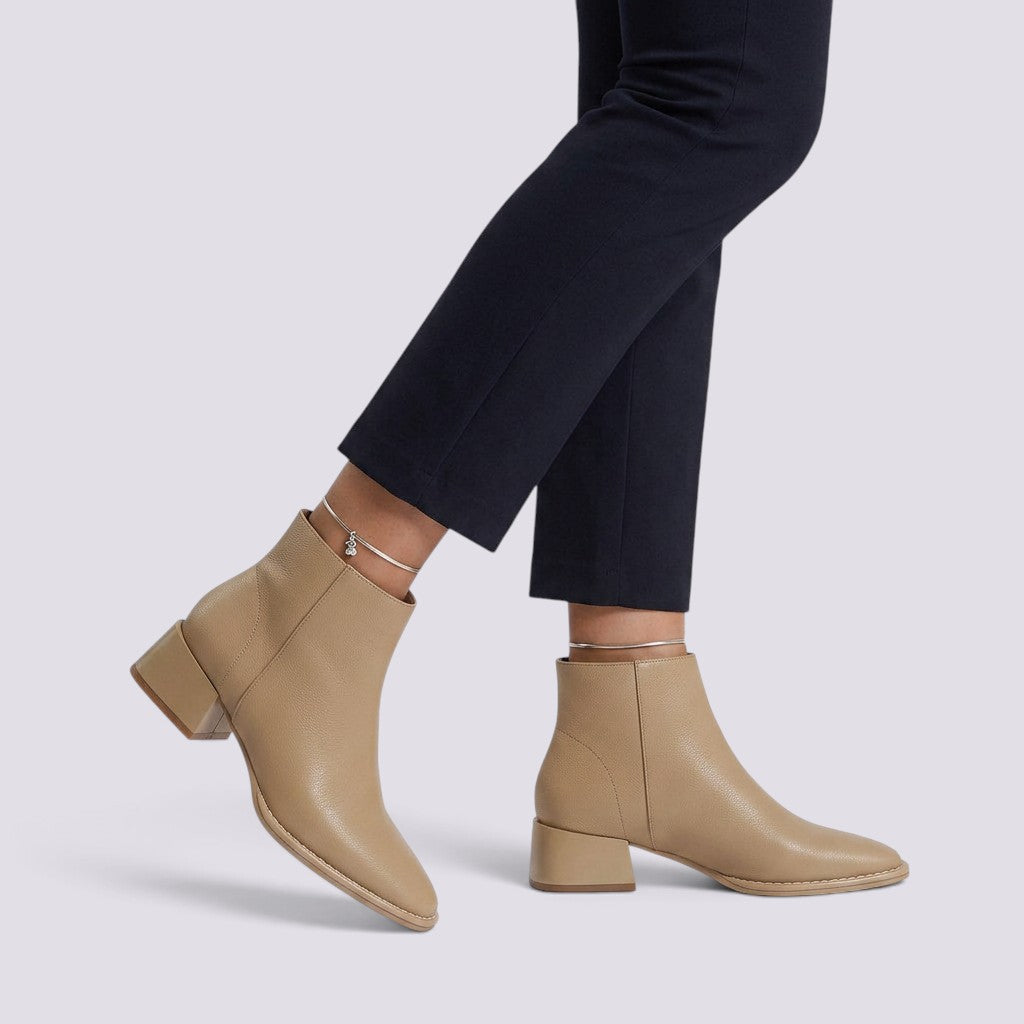 Botines Mujer Piel Tacón Medio Punta Redonda