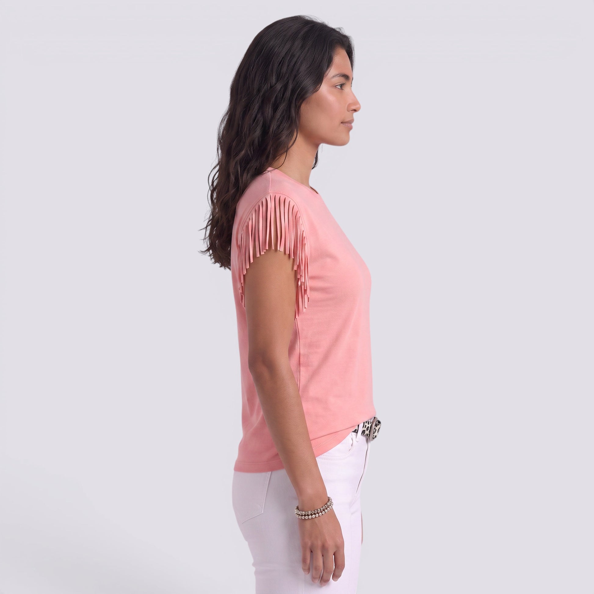 Camiseta Mujer Manga Corta Puños Borlas Camiseta con Flecos