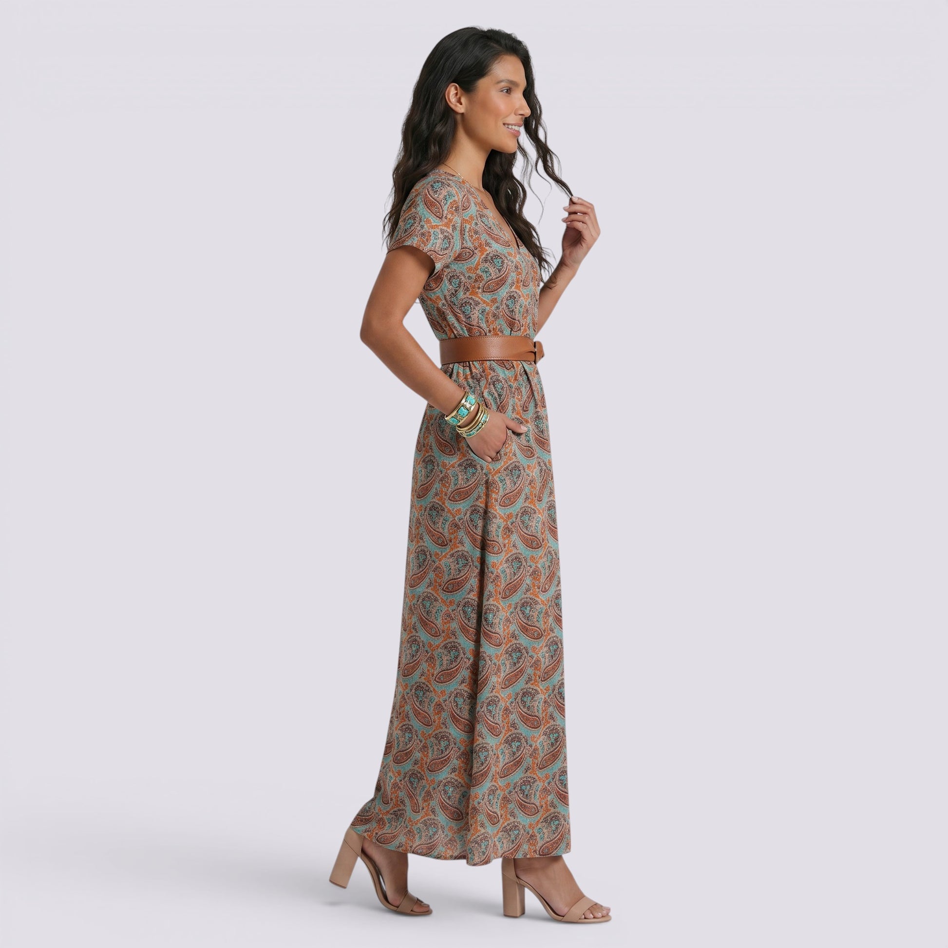Vestido Midi Mujer Estampado Volantes Sin Mangas Verano