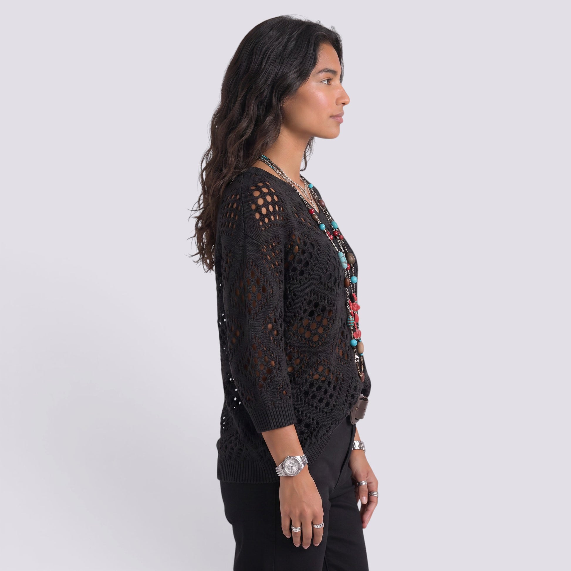 Blusa Mujer Punto Calado Manga Larga Elegante