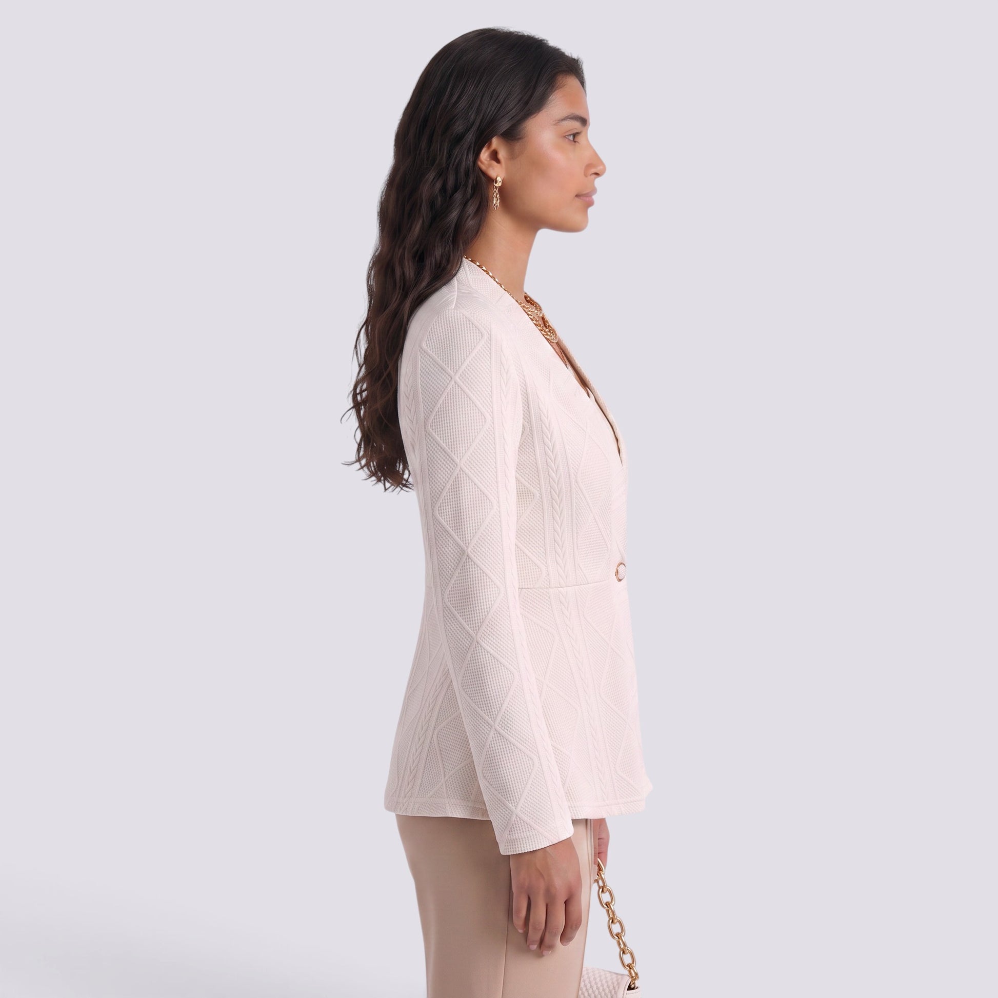 Blazer Mujer Entallado Jacquard Textura