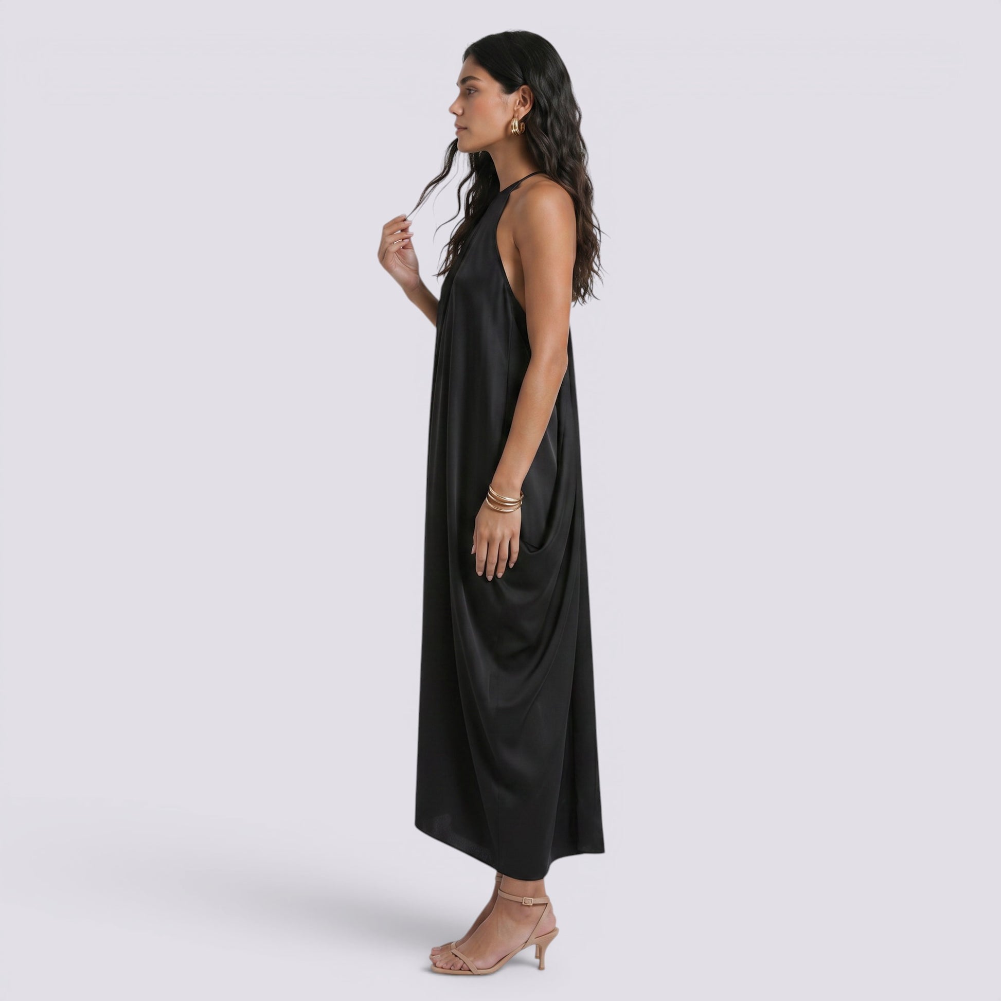 Vestido Halter Largo Mujer Maxi Satinado Elegante