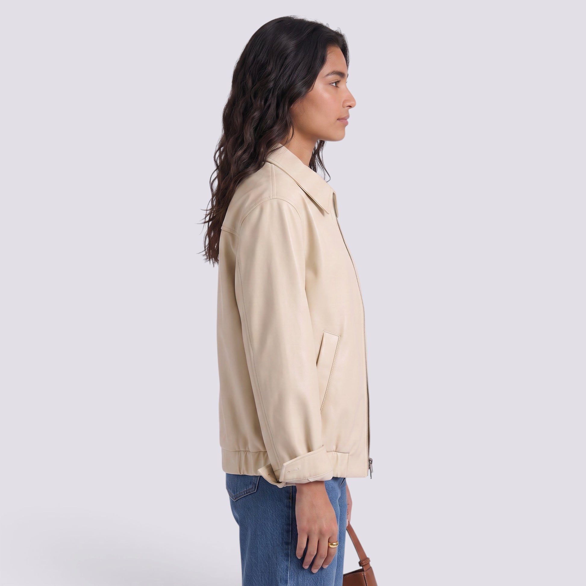 Chaqueta Mujer Larga Efecto Piel Oversize Cuero