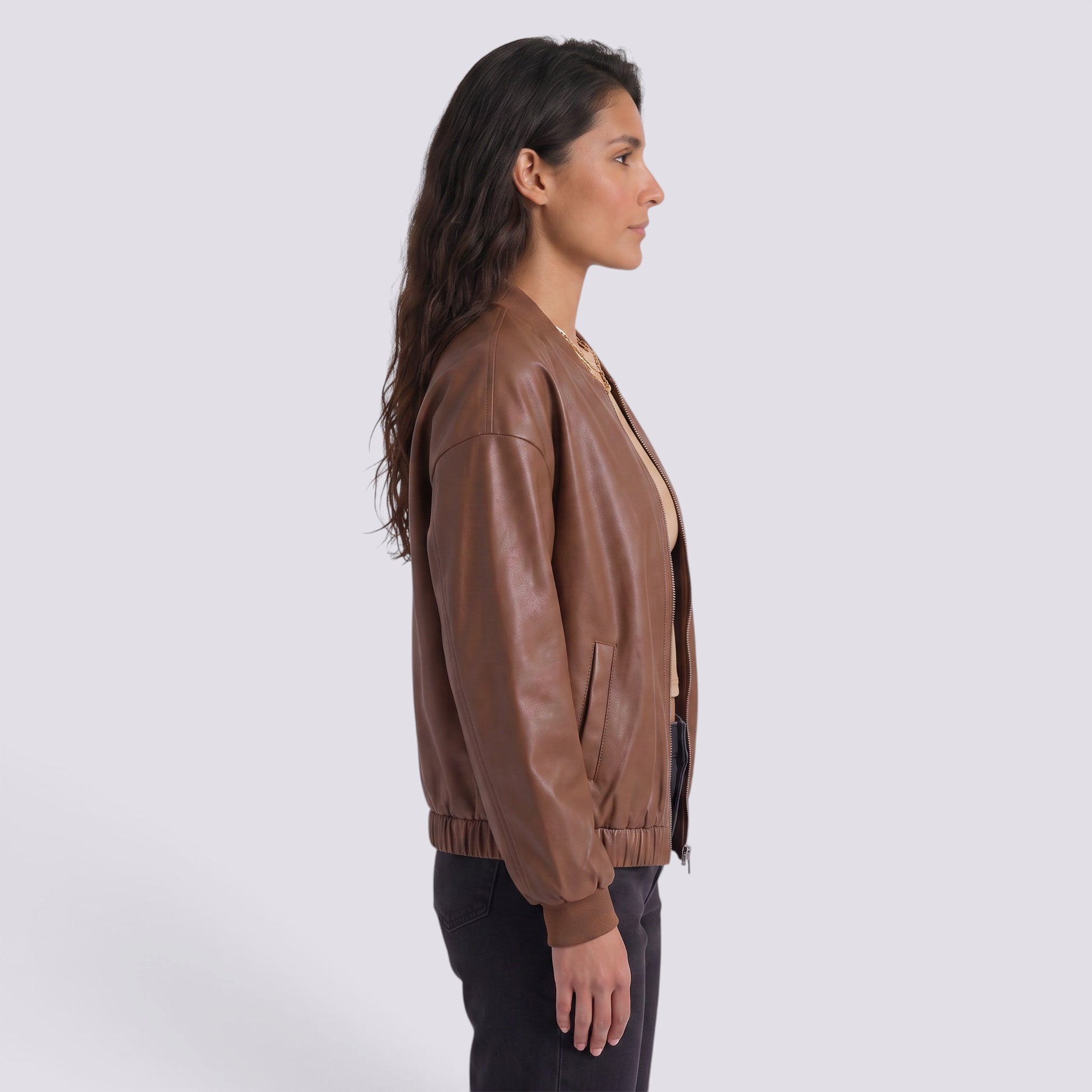 Chaqueta Cuero Mujer Corta Motera Efecto Piel